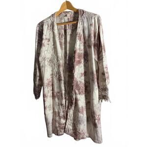 Logo Lavish Elegant Boho Style Kimono Cardigan with Lace Detail Large